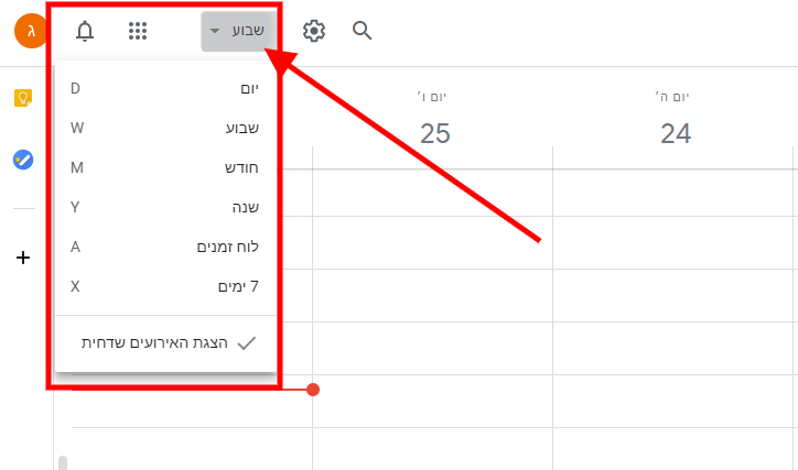 יומן גוגל - הגדרות תצוגה 